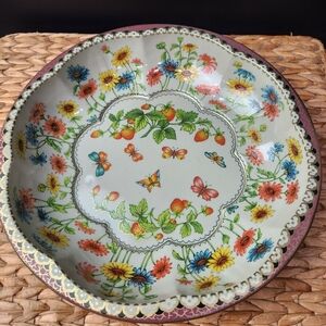 VINTAGE Daher Serving Bowl Plate Tin Floral Print
